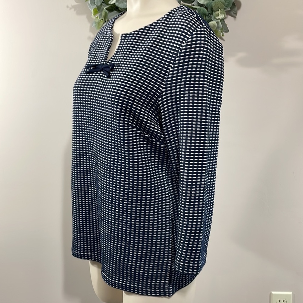 Talbots Petites Navy and White Bow Accent 3/4 Sleeve Top MP - Picture 5 of 16